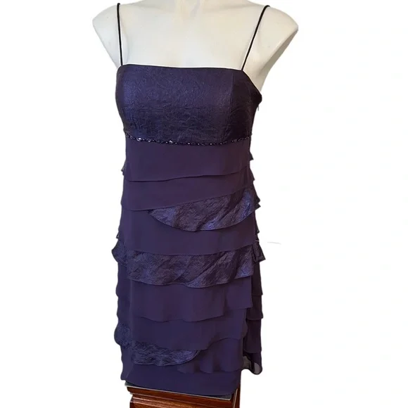 S.L. Fashions | Dresses | Sl Fashions Purple Tiered Prom Cocktail Dress  With Spaghetti Straps | Poshmark